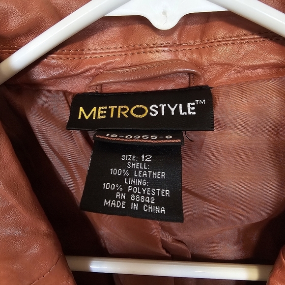 Vintage Leather Button Down Terracotta Rust Jacket 90s - Picture 4 of 6